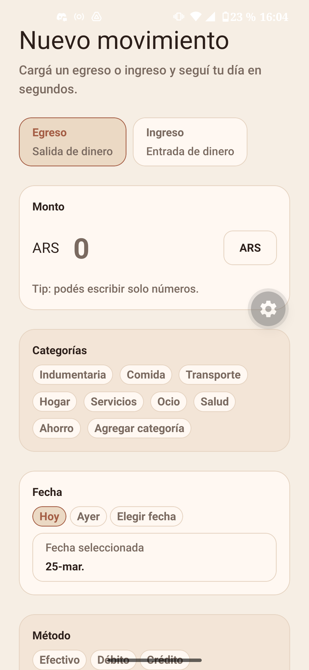 Agregar movimiento