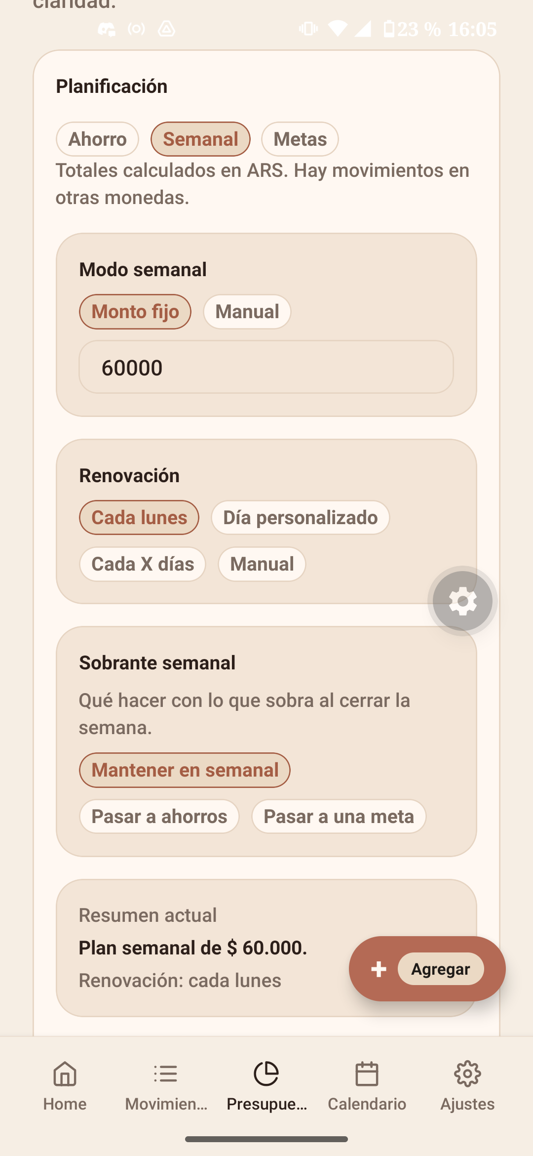 Presupuesto semanal