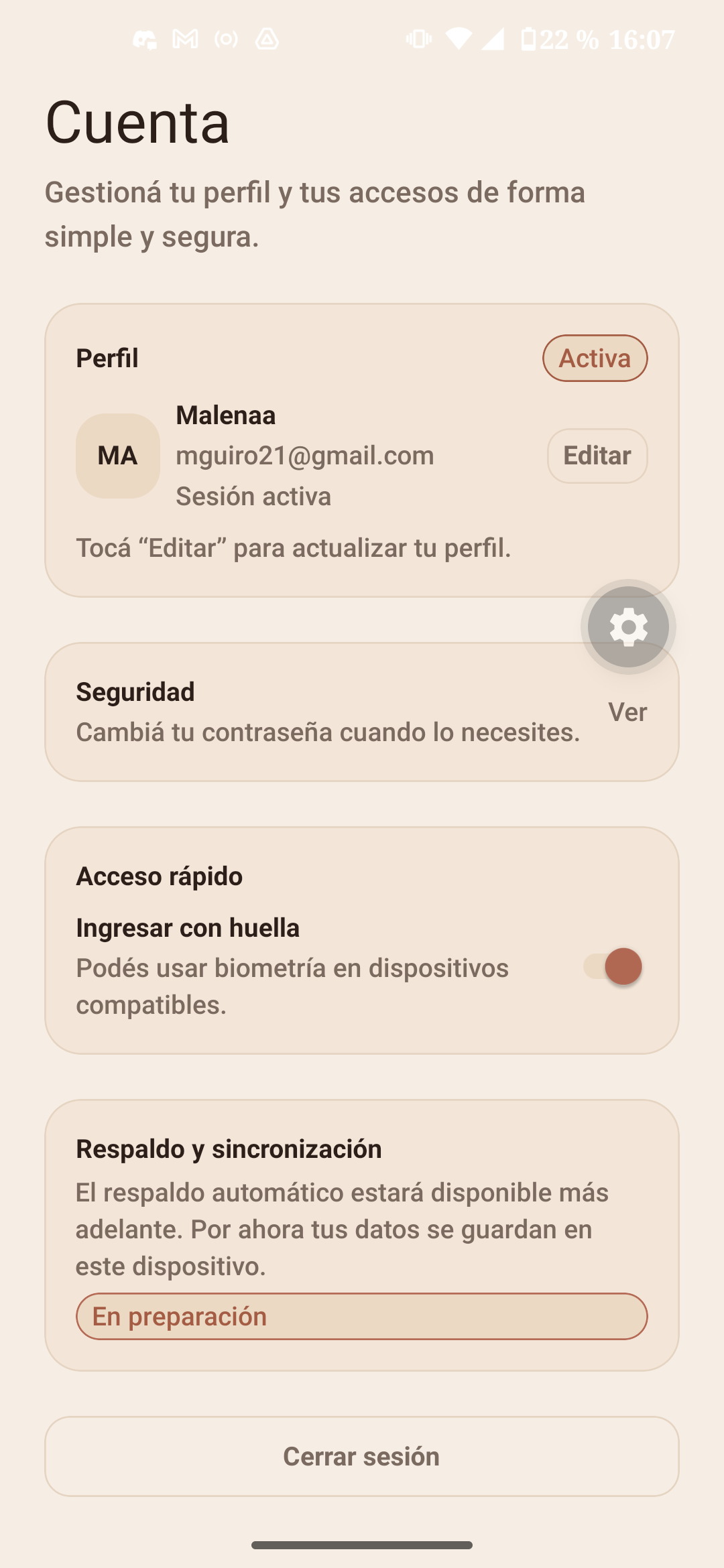 Cuenta y login