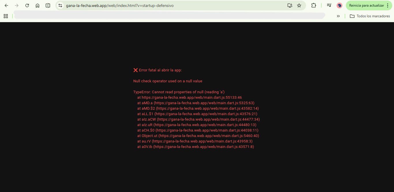 Error durante el inicio de Flutter Web
