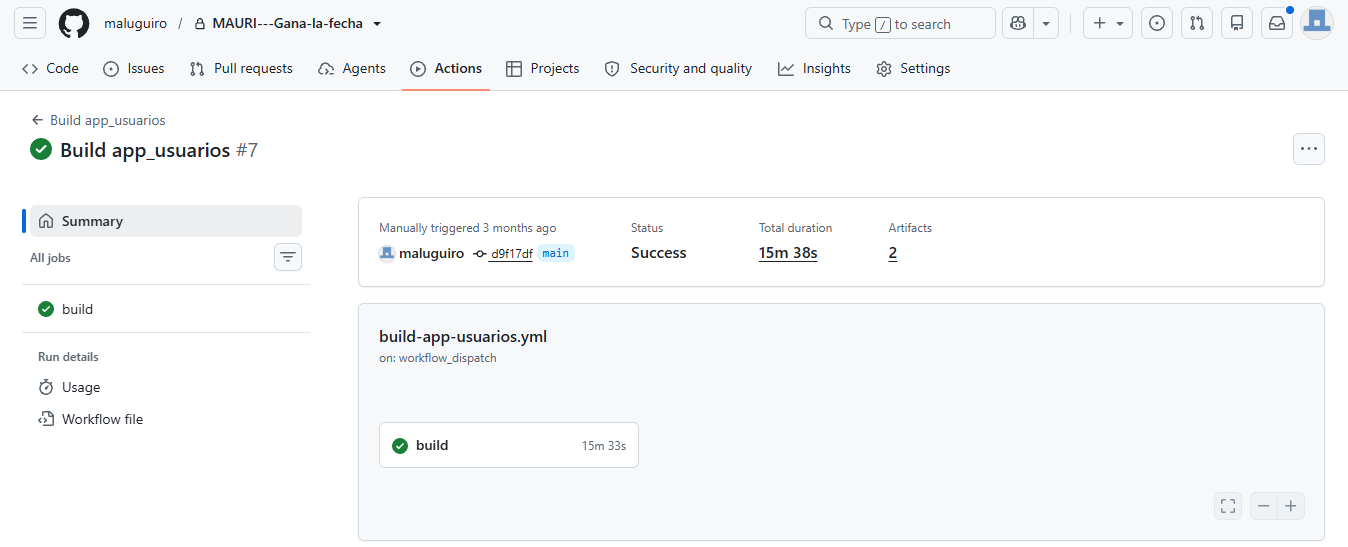 Run exitoso de GitHub Actions