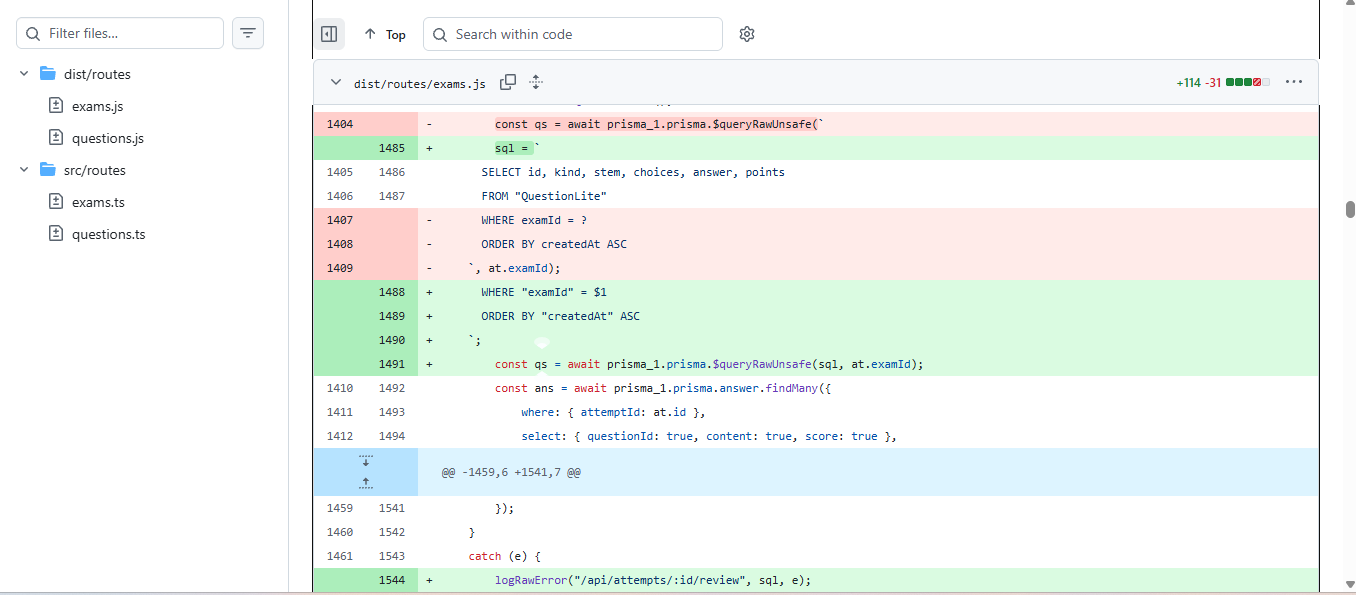 Diff donde se corrigen placeholders y columnas para compatibilidad con PostgreSQL
