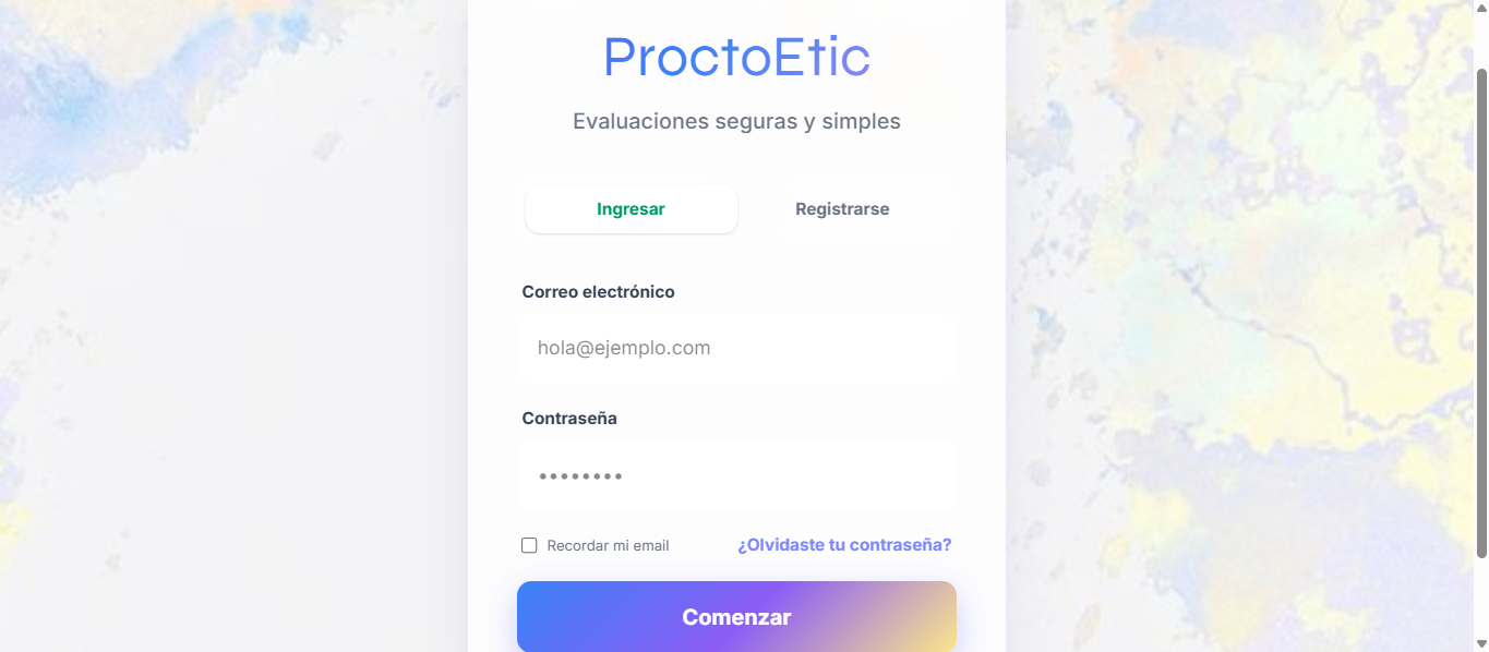 Login docente de ProctoEtic